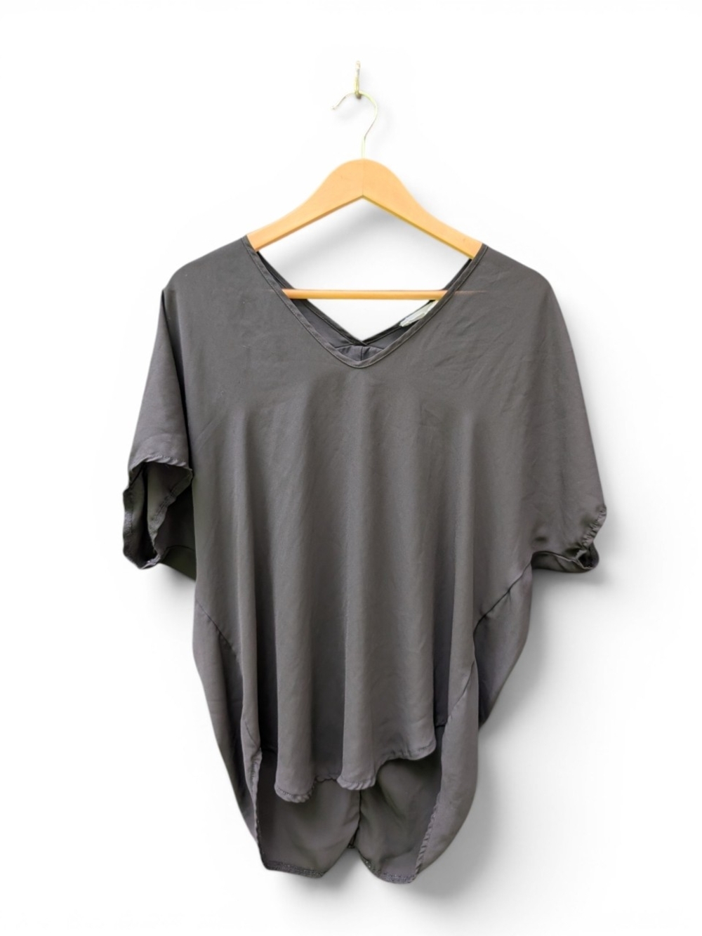 Lush Charcoal Gray V-Neck Short Sleeve Top